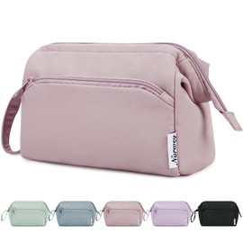Narwey Large Makeup Bag Wide-Open Zipper Pouch Travel Toiletry Bag Cosmetic Organizer for Women (Pink)