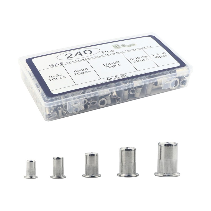 GCESSOIRY 240PCS Stainless Steel Rivet Nuts Kit, SAE UNC Threaded