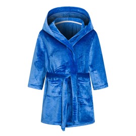NautySaurs Girls Plain Hooded Flannel Fleece Bathrobe Bathrobe for Boys, royal