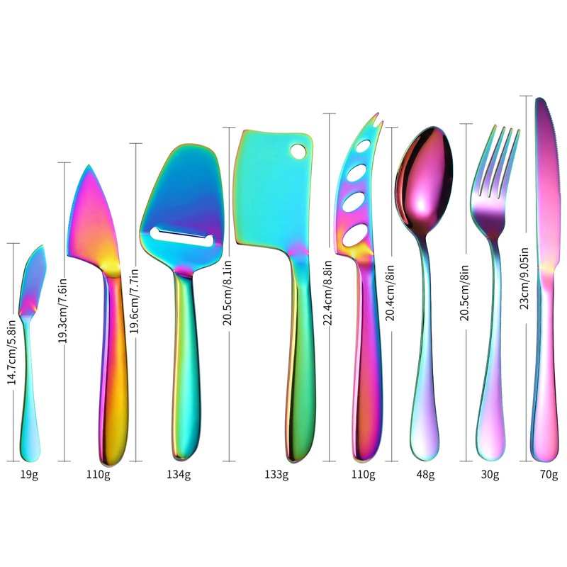 A · HOUSEWARE Rainbow Cheese Knives Silverware Set 8 Pieces