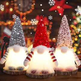 SOZOMO 3 PCS gnomos de Navidad de Lentejuelas con luz,muñeco de Peluche de Papá Noel Sueco, Papá Noel suecos Hechos a Mano de 11.8 Pulgadas con Sombre