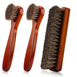 3 Pack Shoe Brush Set, Horsehair Leather Cleaning Brushes for Shoes and Boots, Professional Shoe Care Kit with Long and Large Brushes for Men and Women