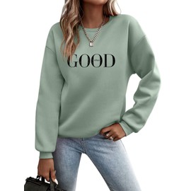 Minetom Women’s Jumper, Sweatshirt with Letter Print, Long-Sleeved, Round-Neck Pullover for Autumn/Winter, Loose, Casual Top for Sports, Streetwear, without Hood, A Green