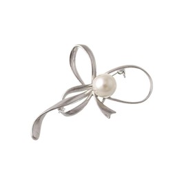 Vingtaine BC-183 Brooch, Ribbon, Pearl, Metal, Curve, Elegant, Stylish, Adult, Casual, Cute, Gift, Mother's Day