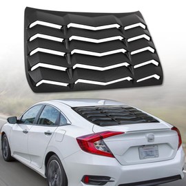 V-SEK Rear Window Louver Compatible with Civic Sedan 4 Door 2016 2017 2018 2019 2020 2021 10th Gen Windshield Sun Shade Cover in GT Lambo Style ABS Matte Black