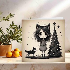Cute Gothic Girl Christmas Card 145 x 145mm