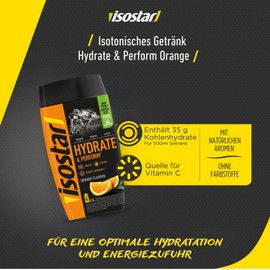 Isostar Powder Hydrate & Perform Flavour Orange 560 g (14 Servings) + Bidon 650 ml - Isotonic Drink for Athletes