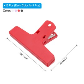 PATIKIL Chip Bag Clip, 16 Pcs Chip Clip Food Bag Clips Clamps Plastic Heavy Duty Seal Grips for Paper Sheets Food Kitchen Office Home, White Black Red Purple, 4 x 2.6 Inch