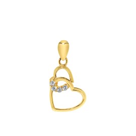 Precious Stars Genuine 14k Yellow Gold 0.62" Cubic Zirconia Interlocking Heart Dangling Pendant
