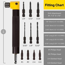 Tight Fit Tools Right Angle Drill Attachment - 90-Degree Bit Adapter for Hard-to-Reach Areas, Compact Drill Angle Attachment for Handymen, Electricians, and Blue-Collar Dads, Drill Bits Included