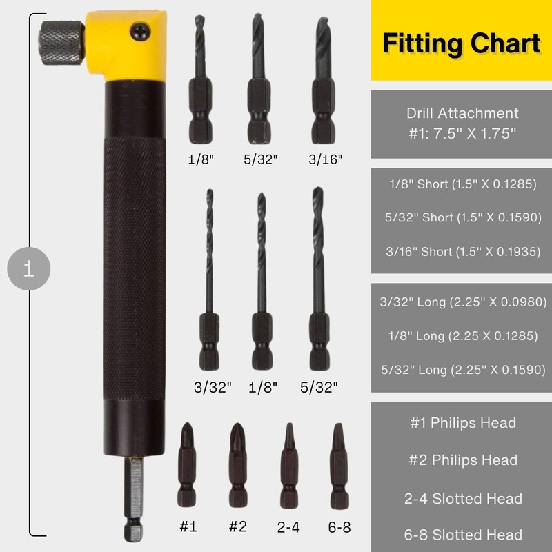 Tight Fit Tools Right Angle Drill Attachment - 90-Degree Bit