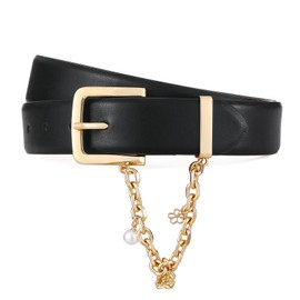 RISANTRY Black Belt for Women Gold Buckle with Chain Decoration Belts Perfect for Jeans and Casual Wear