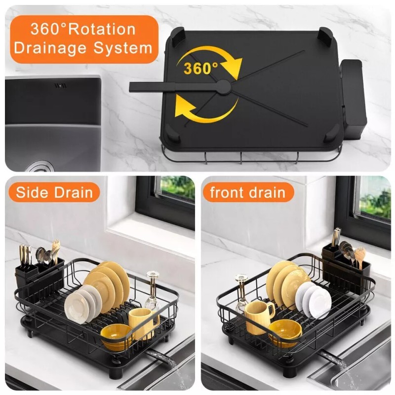 AIDERLY Stainless Steel Kitchen Dish Drying Rack w/ Utensil Holder