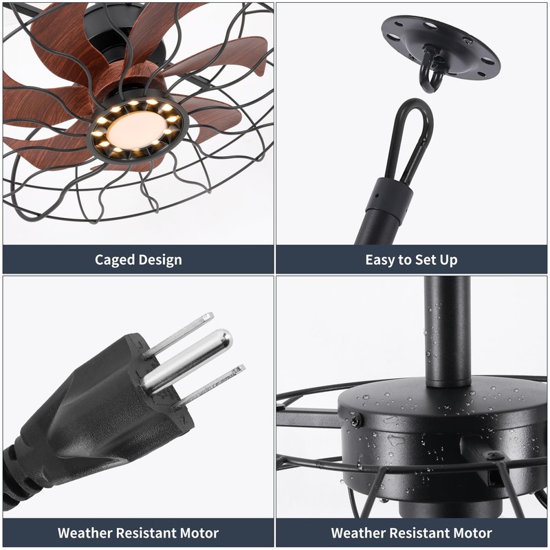 20" Outdoor Ceiling Fan with Light, With Remote and App