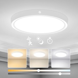 Yafido Ceiling Light with Motion Sensor 9W-12W-18W, 3000K-6000K LED Ceiling Light Flat 22 cm, IP44 Round Ceiling Light with Motion Sensor, 2/4/8 m Detection Distance Adjustable