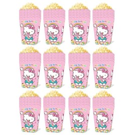12 Pcs Hello Pink Cat Candy Box Popcorn Box Birthday Party Favor Pink Kity Snack Treat Boxes Candy Cookie Container Decorations Gifts for Kids Adults Birthday Party Favor Supplies (popcorn box a)