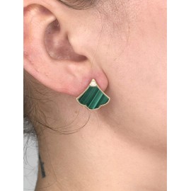 925 Sterling Silver Malachite Fan Stud Earrings with Yellow Gold Plating and Friction Back by Lavari Jewelers