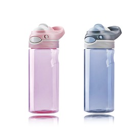 DEARART 2-Pack 16oz Pink Water Bottle and Grey Water Bottle Without Straw Wide Mouth, BPA FREE Has Handle Small Water Bottles Easy Carried, Suit Sports Office School Working etc.