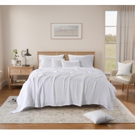 Threadmill Summer Muslin King Size Blanket | 4 Layer 100% Cotton Gauze Blanket | Lightweight, Soft, and Breathable Muslin Blanket for All Seasons | White