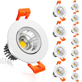 inShareplus 2 Inch LED Downlight, 3W Recessed Lighting COB Dimmable, 5000K Daylight White, CRI80, Ceiling Lights with LED Driver, 12 Pack