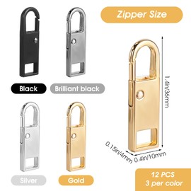 12 PCS Zipper Pull Replacement Heavy Duty, Detachable Zipper Pull Tabs, Metal Luggage ZipperPulls Replacement for Hoes, Jackets, Backpacks, Pants