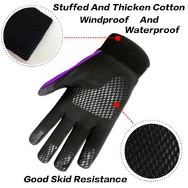 AMRTA Winter Cycling Gloves Kids Boys Girls Thermal Warm Touchscreen with Palm Grip for Running Football MTB Rugby Bike Hockey Skating Table Tennis Hiking (Violet, Large)