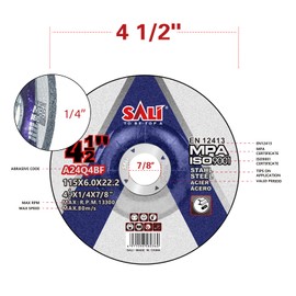 SALI 5 Pack 4-1/2 Inch Grinding Wheels for General Purpose Metal & Stainless Steel, Aluminum Oxide Grinding Disc for Angle Grinder, Depressed Center 4.5" * 1/4" * 7/8"(115 * 6.0 * 22.2 mm)