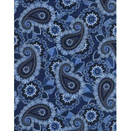 Timeless Treasures Fabric BTY Caprice Delft Blue Paisley Floral Linen Texture Cotton Fabric By The Yard