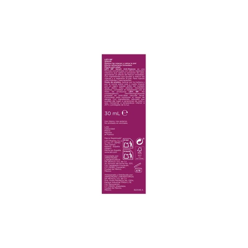 Leti SR Srum Anti-Rojeces 30 ml Piel Sensible Hipoalergnico DaNoche