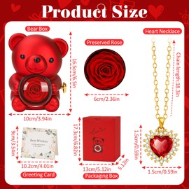 MestectPET Eternal Rose Gift Box with Heart Necklace, Preserved Rose Bear Box, Mother's Day, Valentine's Day, Wedding Anniversary, Birthday, Christmas Gifts for Mum, Girlfriend, Women (Red)