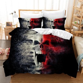 Gegeryozer Skull Bed Linen 135 x 200 cm Gothic Microfibre Bed Linen Set for Children and Teenagers with 2 Pillowcases 50 x 75 cm (KL3)