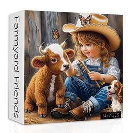 Animal Farm Puzzles for Adults 1000 Pieces, Cute Highland Cow Puppy Jigsaw Puzzles, Nature Country Farmyard Friendship Puzzle