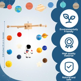 Hahafelt Space Nursery Mobile for Crib Wooden and Felt Solar System Planets Astronaut Space Nursery Decor Mobile for Baby Bed Crib Decoration Gift for Newborn