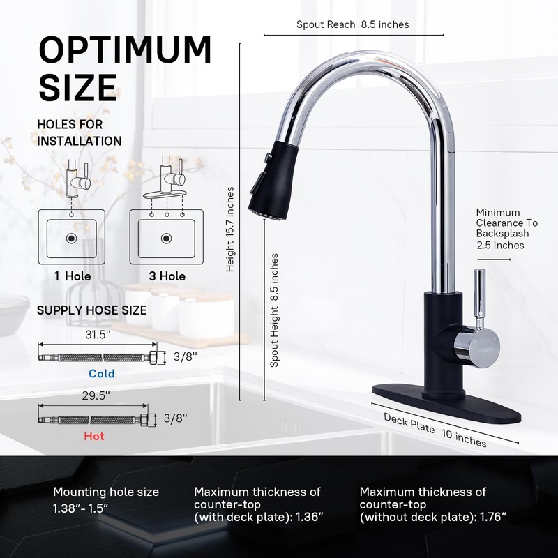 WEWE Kitchen Sink Faucet, Pull Down Kitchen Faucet, Black and