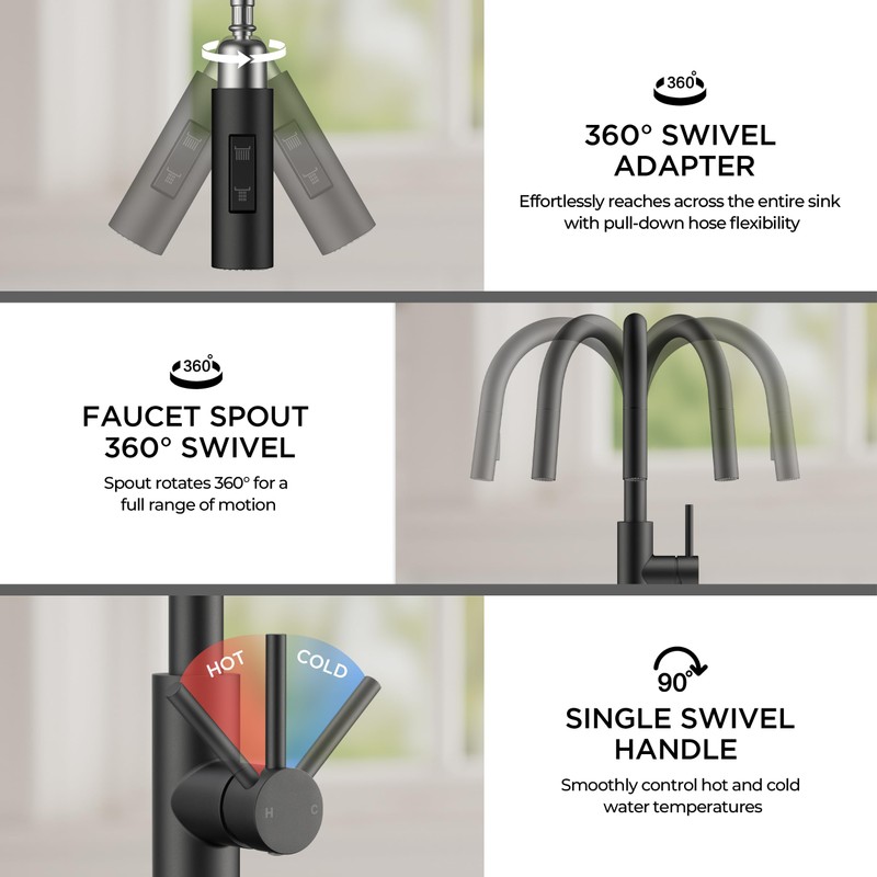FORIOUS Kitchen Faucet with Pull Down Sprayer, Classic Matte Black,