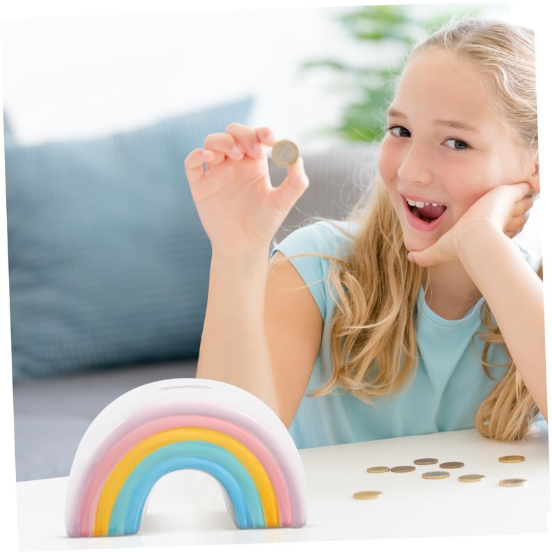 Kisangel Creative Rainbow Design Money Box Cute Ceramic Coin Bank