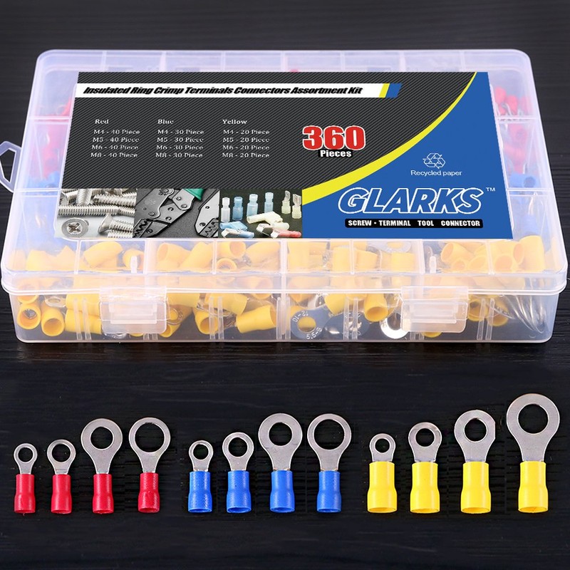 Glarks 360pcs 22-16/16-14/12-10 Gauge Mixed Quick Disconnect Electrical Insulated M4