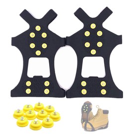 Ice Cleats Snow Grips - Anti-Slip Crampons Traction Cleats Ice & Snow Grippers 10 Steel Studs for Women Men Kids’ Shoes and Boots (Extra 10 Studs) - S