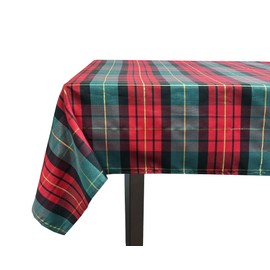 Fennco Styles Classic Red & Green Holiday Tartan Plaid Tablecloth 67" W X 84" L - Multicolored Table Cover with Gold Lurex for Christmas Décor, Winter Holidays, and Family Gatherings