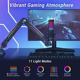 TONOR RGB Brazo Articulado, Soporte de Micrófono Ajustable con Luz RGB, Brazo Articulado de Suspensión Giratorio, Soporte de Tijera para Videojuegos, Streaming, Podcasting, YouTube, Grabación T90