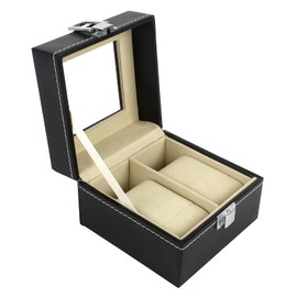 1 Pieces Watch Display Box, 2-Slot Watch Case black PU Leather Watch Box with Clear Lid Removable Watch Pillow, Watch Box Organiser for Watch Jewellery Decoration