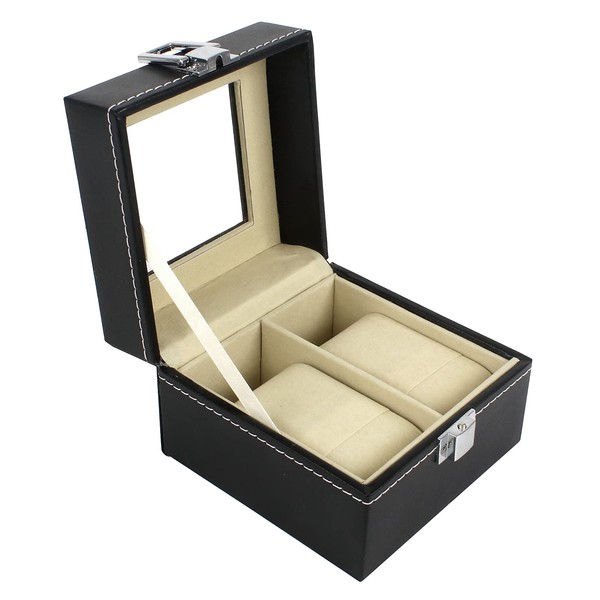 1 Pieces Watch Display Box, 2-Slot Watch Case black PU