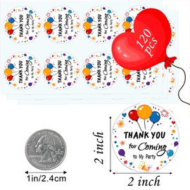 120 Pcs 2 Inch Thank You for Coming to My Party Stickers, Self Adhesive Labels Round for Envelope Seal, Birthday, Wedding, Graduation