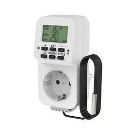Perfect Thermostat Socket, Temperature Controller 230 V, Socket Thermostat with Sensor, Temperature Switch for Heating, Cooling, Greenhouse, Terrarium, White