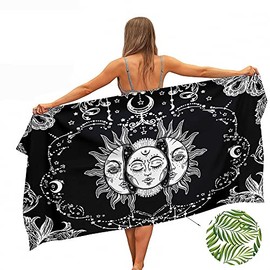 Ulticool Sun Moon Zodiac Tarot Nature Bohemian Towel - Quick Drying Microfibre Bath Towel - 160 x 80 cm - Travel Fitness Gym Sports - Double Sided Print - Black White