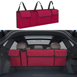 Tioollev Car Trunk Organizer, Backseat Hanging Large Storage with Adjustable Straps,Waterproof PVC Collapsible Cargo Bag, Car Interior Accessories for Auto SUV MPV (Red)