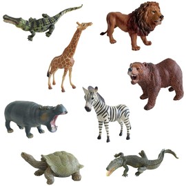 Animal Quest: Zoo Animals - 8 Piece Set, Toy Figurine Collection, Posed Wildlife, 1.75-7" Realistic Miniatures, Play & Display, Toddler & Kids 3+