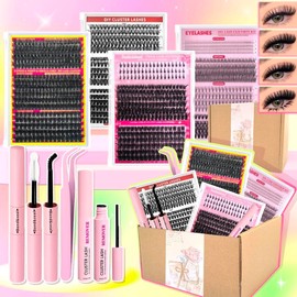 Curl Fluffy Eyelash Extension Kit (1 Set), Including Individual False Eyelashes, Eyelash Glue, Tweezers, Remover, Professional Eye Makeup Tool for Women, Cosmetic