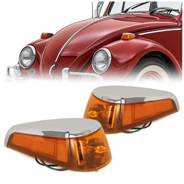 HECASA Pair Turn Signal Lights Compatible with 1970-1979 VW BUG Volkswagen Super Beetle Thing Halogen Front Turn Signal Lamp w/Bulbs Amber Lens Left&Right Side