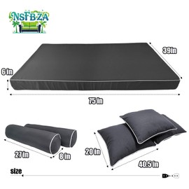 NSFBZA Outdoor Twin Size Mattress Cover for Patio Swing Bed,Porch Daybed Cushion Covers with Zipper,Twin Piped Trim Daybed Mattress Bolster Pillow Fitted Sheet Cover (Dark Gray, 75 * 39 * 6in)